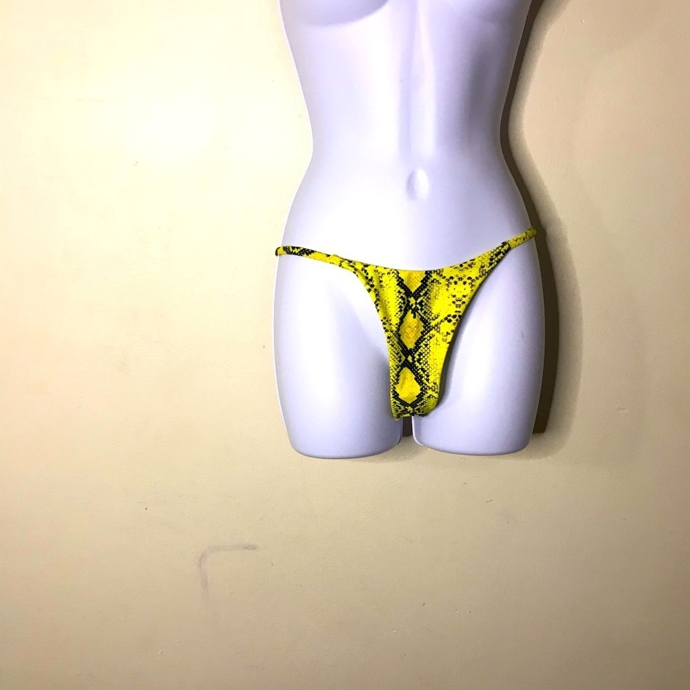 Yellow snake skin print hi-cut bikini bottoms